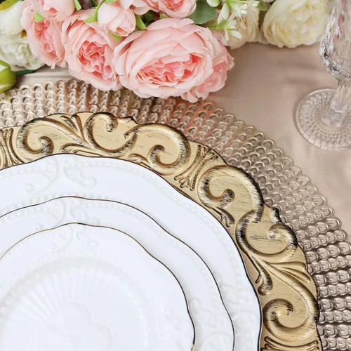 Vista 5 de Spsyrine Platos Base Dorados, Juego de 6 Platos Base para Platos de Cena, Platos Base de Mesa de 13 Pulgadas para Bodas al Por Mayor, Decoración