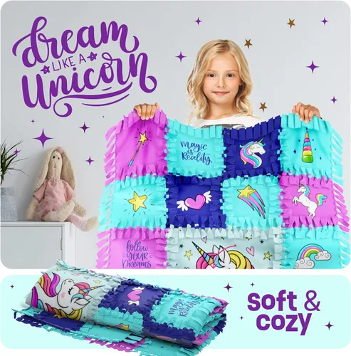 Vista 6 de Pretty Me Unicorn Tuck N' Tie Kit de Manta de Forro Polar - Manualidades DIY para Niñas a partir de 6 años - Las Mejores Ideas de Regalos de Artes