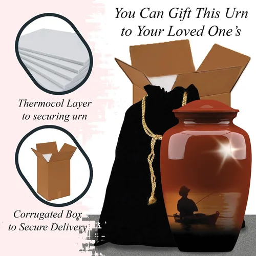 Vista 8 de Forever URNS - Urna funeraria de cremación para adultos con tema clásico de hombre de pesca para cenizas humanas de mujeres y hombres, 320 pulgadas