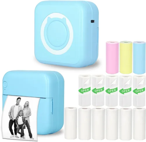 Vista 9 de Mini Impresora Térmica de Pegatinas sin Tinta con 14 Rollos de Papel, Compatible con iPhone/Teléfono Android/Tableta, Mini Impresora de Bolsillo