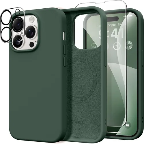 Vista 195 de GONEZ Funda magnética para iPhone 14, compatible con Magsafe, con protector de pantalla + protector de cámara, forro de microfibra antiarañazos