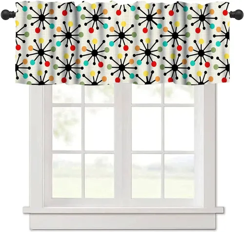 Vista 29 de Cenefa de cortina geométrica para ventanas, cenefa moderna con bolsillo para barra, 1 panel, cortinas cortas abstractas para playa, cortinas cortas