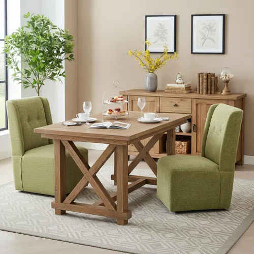 Vista 15 de Silla de comedor con ruedas Immulize Silla de comedor tapizada moderna con ruedas, silla giratoria sin brazos con respaldo alto para cocina, sala