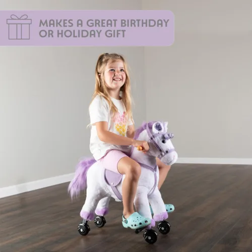 Vista 4 de Happy Trails Ride on Horse Unicorn, blanco/morado, 21.5 x 9 x 32.5 pulgadas