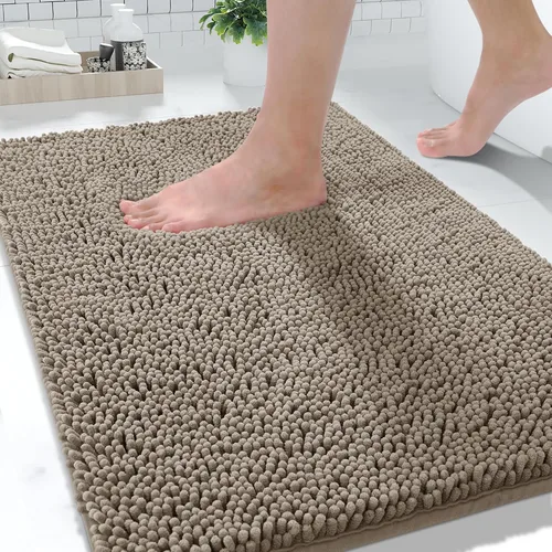 Vista 76 de Yimobra Tapetes de baño lavables, de chenilla súper suave y absorbente, para suelo y alfombra, de secado rápido, antideslizante, para bañera y Beige