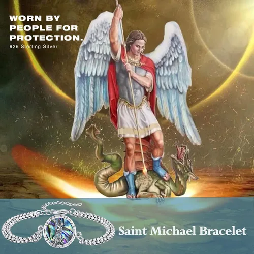 Vista 2 de Pulsera unisex de San Miguel/Cristóbal/Benedicto/Jude/José/Guadalupe/Ángel de la Guarda/Santa Muerte Pulsera de plata de ley 925 con cadena de doble