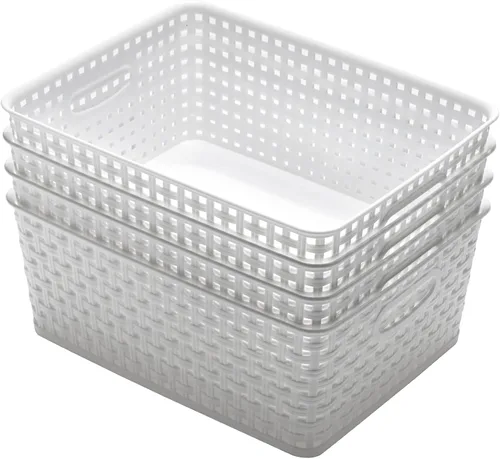 Vista 7 de Eslite Cestas de almacenamiento de plástico, 11.4 x 8.9 x 4.7 pulgadas, paquete de 4 (blanco)