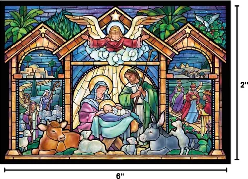 Vista 4 de Tarjetas de Navidad religiosas de la natividad de vitrales, caja de 15 tarjetas y 16 sobres