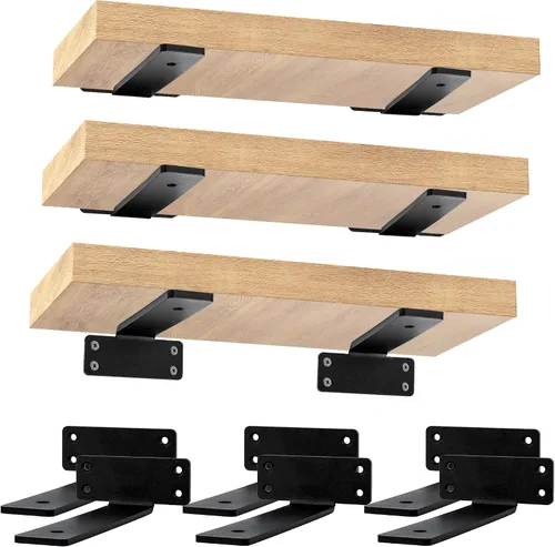 Vista 10 de CONNOO Soportes flotantes de alta resistencia, soportes de metal ocultos en L de 6 pulgadas para soporte de estantes, soportes de estante rústicos