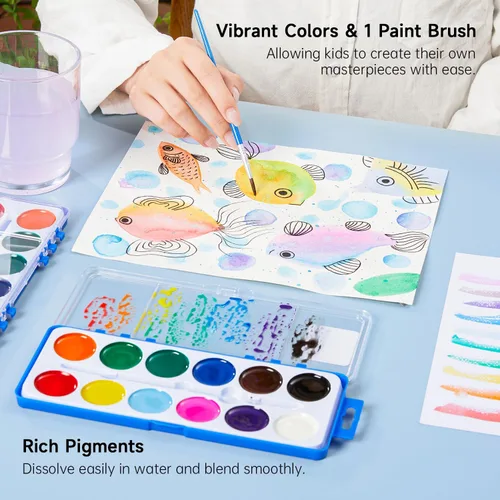 Vista 3 de Shuttle Art Juego de 30 pinturas de acuarela a granel, juego de pintura de acuarela de 12 colores a granel con pinceles para niños y adultos