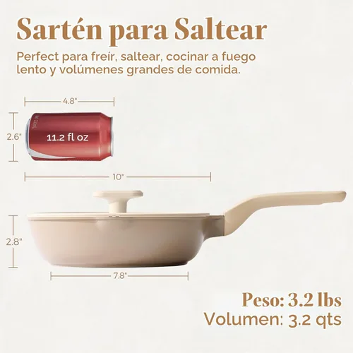 Vista 2 de PRICUSIS Sartén antiadherente profunda para freír con tapa de vidrio, 10 pulgadas (3.2 cuartos de galón), sartén antiadherente para saltear 5 veces