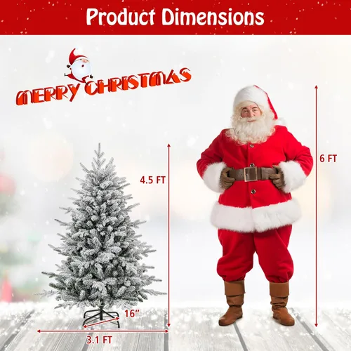 Vista 7 de Goplus Árbol de Navidad artificial preiluminado de 4.5 pies con nieve, árbol de Navidad completo con bisagras con 160 luces LED multicolores, 8