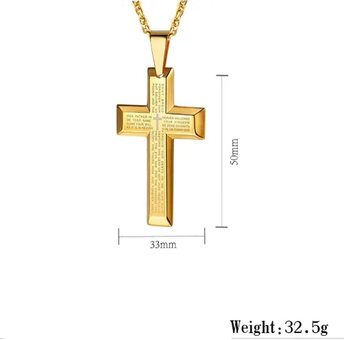Vista 4 de Collar con colgante de cruz, chapado en oro de 18 quilates, cadena de acero inoxidable, simple sólido pulido cruz collar para hombres y niños