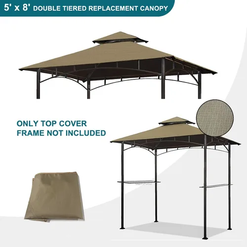 Vista 4 de Toldo de Repuesto para Pérgola de Parrilla - Wonwon Techo de Pérgola 5x8 pies Cubierta de Techo de BBQ de Doble Nivel al Aire Libre Refugio de Caqui