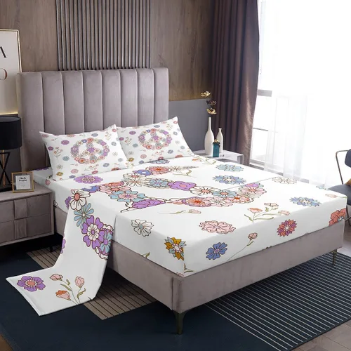 Vista 9 de Feelyou Juego de sábanas de flores hippie retro, tamaño individual, juego de sábanas de mariposa para niños y adolescentes, decoración de los años