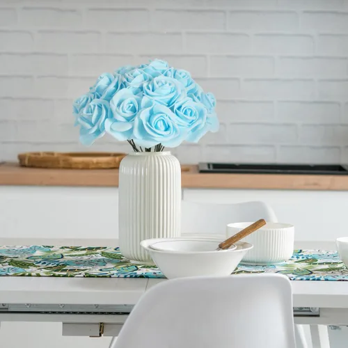 Vista 5 de 100 PCS Rosas de Espuma Azul Bebé Flores Artificiales Flores de Espuma Azul a Granel Sin Tallo Rosas Falsas para Bricolaje Centros de Mesa de Boda