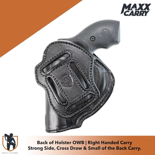 Vista 2 de Maxx Carry Funda de cuero de alta calidad OWB e IWB de 4 vías para pistola de marco J para los modelos S&W 442 y 642 Airweight 637, 638, 640 y otros