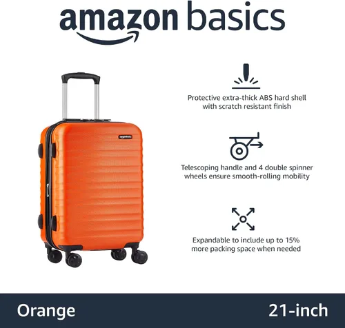 Vista 2 de Tienda Basics Equipaje de maleta expandible con ruedas rígidas, Naranja, Spinner