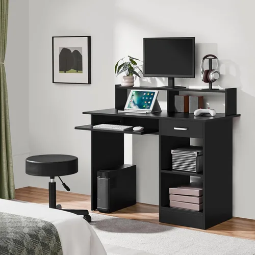 Vista 9 de Yaheetech Escritorio de Computadora de Madera para Casa y Oficina con Cajones y Bandeja Extraíble para Teclado, Escritorio de Estudio y Escritura