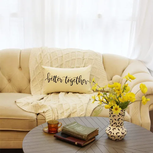 Vista 4 de Ogiselestyle Fundas de almohada de granja con citas de Better Together de 12 x 20 pulgadas, fundas de almohada lumbares decorativas para el hogar