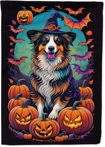 Vista 12 de Caroline's Treasures DAC1466GF - Bandera decorativa para jardín de Halloween de Affenpinscher Witchy para jardín, decoración para patio exterior
