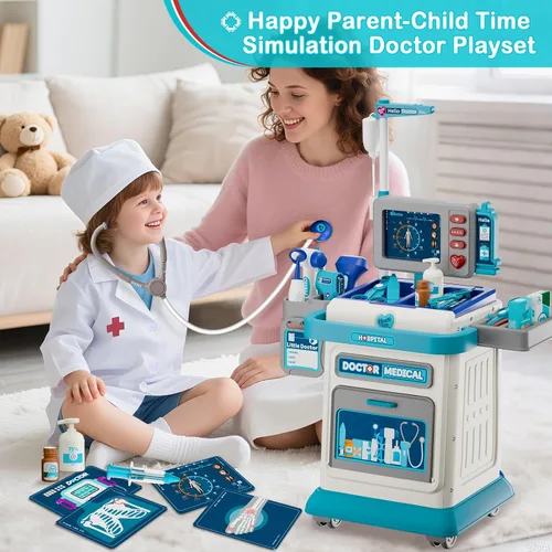 Vista 5 de AuroTops Kit de Doctor para Niños Pequeños 3-5, Juego de Doctor de 26 Piezas para Niños de 3-8 Años, Juguete de Juego de Roles Carrito Médico