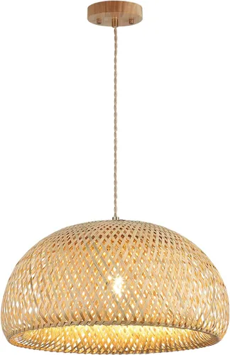 Vista 12 de Lámpara colgante de bambú con una sola luz, cesta bohemia ajustable, hecha a mano, tejida a mano, iluminación colgante para cocina, isla, fregadero