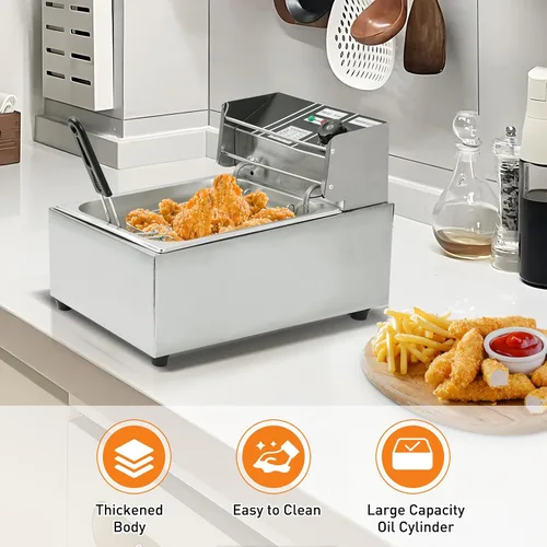 Vista 5 de Freidora eléctrica – Freidora eléctrica de gran capacidad de 6 litros con cesta desmontable, control de temperatura ajustable, freidora comercial
