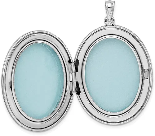 Vista 5 de Collar de plata de ley 925 con espirales laterales ovalados de 1339in con dije de foto ovalado de 1339in que sostiene fotos joyería fina