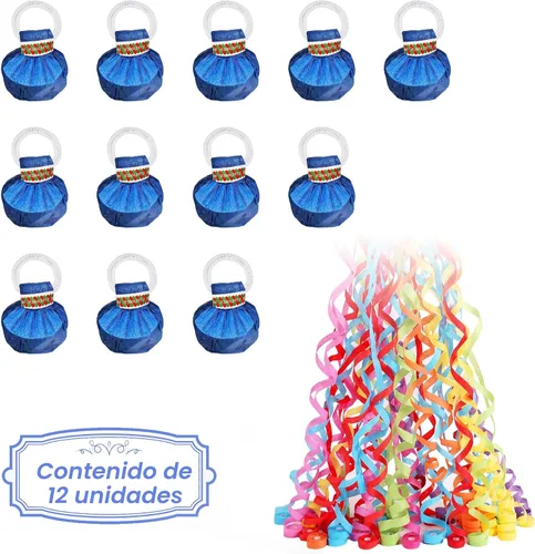 Vista 3 de Serpentinas sin desorden, paquete de 12 poppers de confeti sin desorden coloridos, poppers de fiesta para cumpleaños, boda, celebraciones, apertura