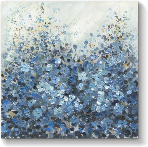Vista 7 de TAR TAR STUDIO Lienzo abstracto de flores azules para pared, 12 x 12 pulgadas, impresión sin marco, decoración botánica para dormitorio, sala