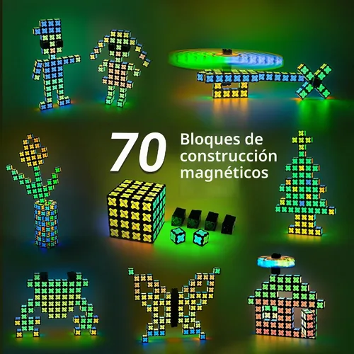 Vista 5 de TOSY Cubo Magnético 4x4 - 70 Bloques, 560 Imanes, Multiuso: Bloques de Construcción Creativos, Fidget Spinner Transformable, Rompecabezas/Cubo Cubo