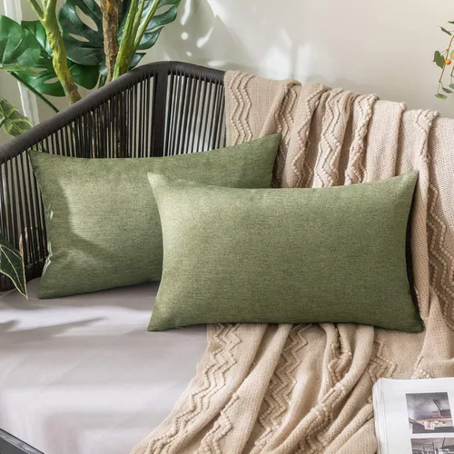 Vista 37 de MIULEE - Paquete de 2 fundas de almohada decorativas para exteriores, impermeables, sólidas, de imitación de lino, para jardín, casa de campo, Azul