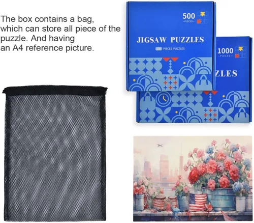 Vista 7 de Flowerpot American Falg Jigsaw Puzzles 500 Pieces for Adults with Mesh Storage Bag 2011739