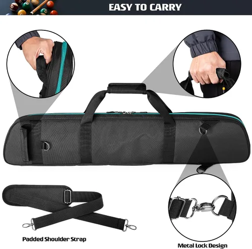Vista 10 de GOBUROS Estuche para tacos de billar 2x2 con capacidad para 2 topes y 2 ejes, estuche suave para palos de billar con bolsillo frontal