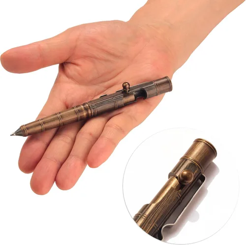 Vista 2 de SMOOTHERPRO Bolígrafo de acción de perno de latón macizo con clip de acero inoxidable, nodo de bambú para temblor, parkinson, artritis, oficina