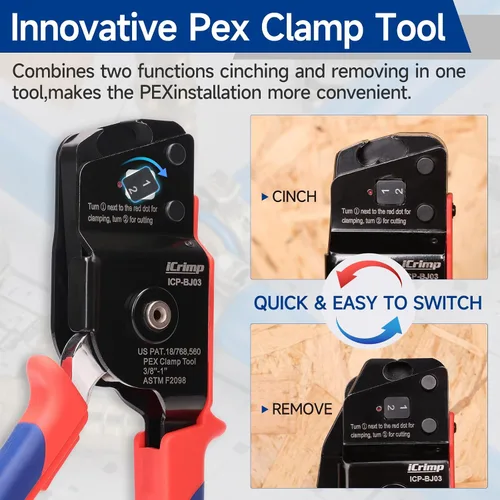 Vista 6 de iCrimp Kit de Herramienta de Pinza para Tubería PEX de Una Mano, Herramienta de Crimpado PEX con Función de Remoción para Anillos de Abrazadera