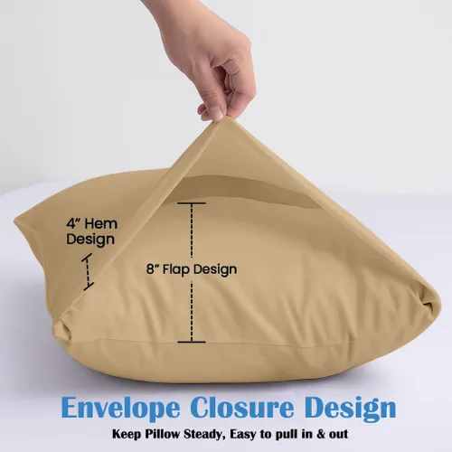 Vista 4 de Comfort Beddings Juego de 4 fundas de almohada King – 100% algodón orgánico, satén de 600 hilos, fundas de almohada suaves y cómodas con cierre
