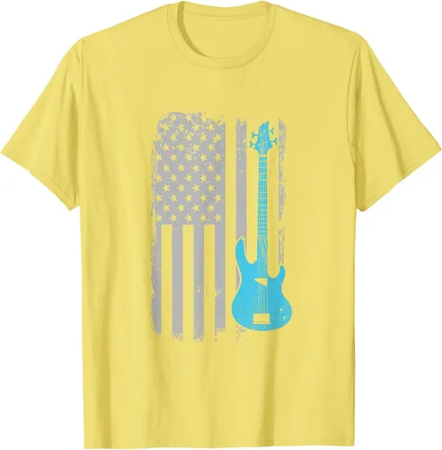 Vista 27 de Electric Bass Guitar Player American Flag Musician T-Shirt Asphalt Grey