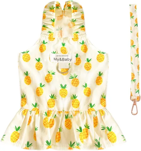 Vista 7 de Juego de arnés y correa para perro pequeño, vestidos de princesa para cumpleaños, vestidos de cachorro, vestidos de cachorro con estampado de frutas