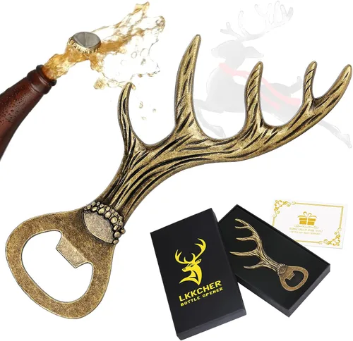 Vista 9 de LKKCHER Abridor de botellas de cerveza con cuernos de ciervo, regalos para mujeres, hombres, esposa, marido, novia, novio, mamá, papá, nuevo hogar
