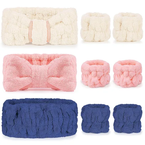 Vista 11 de DiyJibb Diadema de spa de 9 piezas para lavar la cara, cuidado de la piel, diadema y pulsera, para mujeres, adolescentes, niñas, para lavar la cara