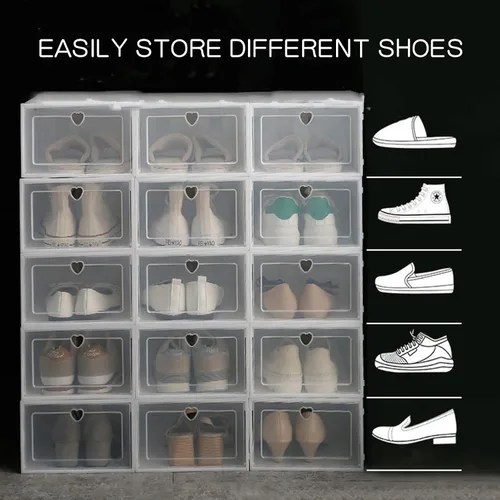 Vista 6 de Caja de almacenamiento de zapatos, cajas organizadoras de zapatos plegables, organizador de zapatos de plástico blanco con cubierta transparente