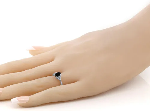 Vista 4 de Gem Stone King Anillo de compromiso de oro blanco de 14 quilates con piedra natal y diamantes blancos Forma ovalada de 0.236 x 0.157 pulgadas