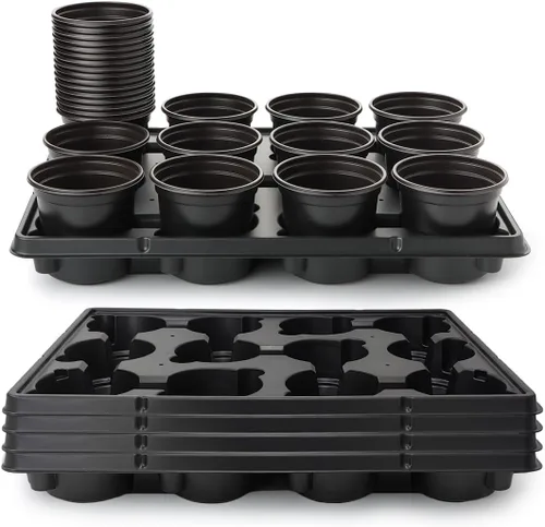 Vista 13 de RooTrimmer Macetas de turba de 3.15 pulgadas, 100 piezas con bandejas de plántulas de 20 celdas, 5 unidades, macetas biodegradables para inicio
