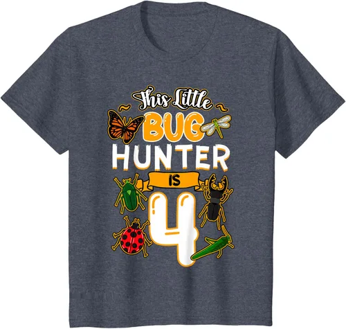 Vista 50 de Camiseta de fiesta de cumpleaños de insectos de este cazador de insectos de 4 años, Negro, S