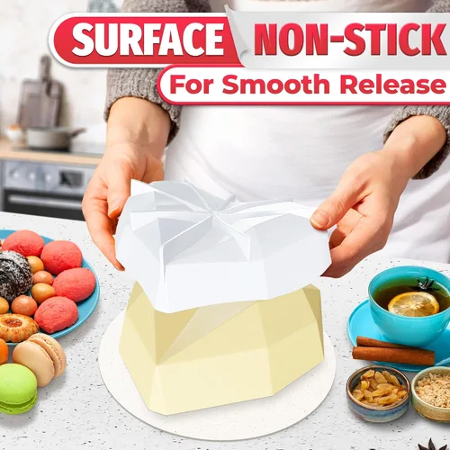Vista 7 de Molde de corazón rompible – Molde de corazón de silicona con forma de diamante para conchas de chocolate, pasteles de mousse, tarta de queso – Boda