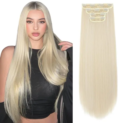 Vista 15 de REECHO - Juego de 4 extensiones de cabello sintético con clip de 12 pulgadas, 14 pulgadas y 16 pulgadas, lacio, largo y grueso, marrón oscuro