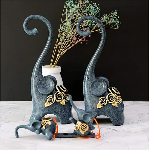 Vista 3 de LQX Escultura de mesa, pequeñas estatuas decorativas en casa, elefante abstracto, estatua familiar, resina, columpio, escultura de elefante, regalo