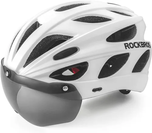 Vista 11 de ROCKBROS - Casco de bicicleta para hombres y mujeres adultos con ajuste sugerido de 58-65cm, gafas magnéticas desmontables y visera solar, ligero